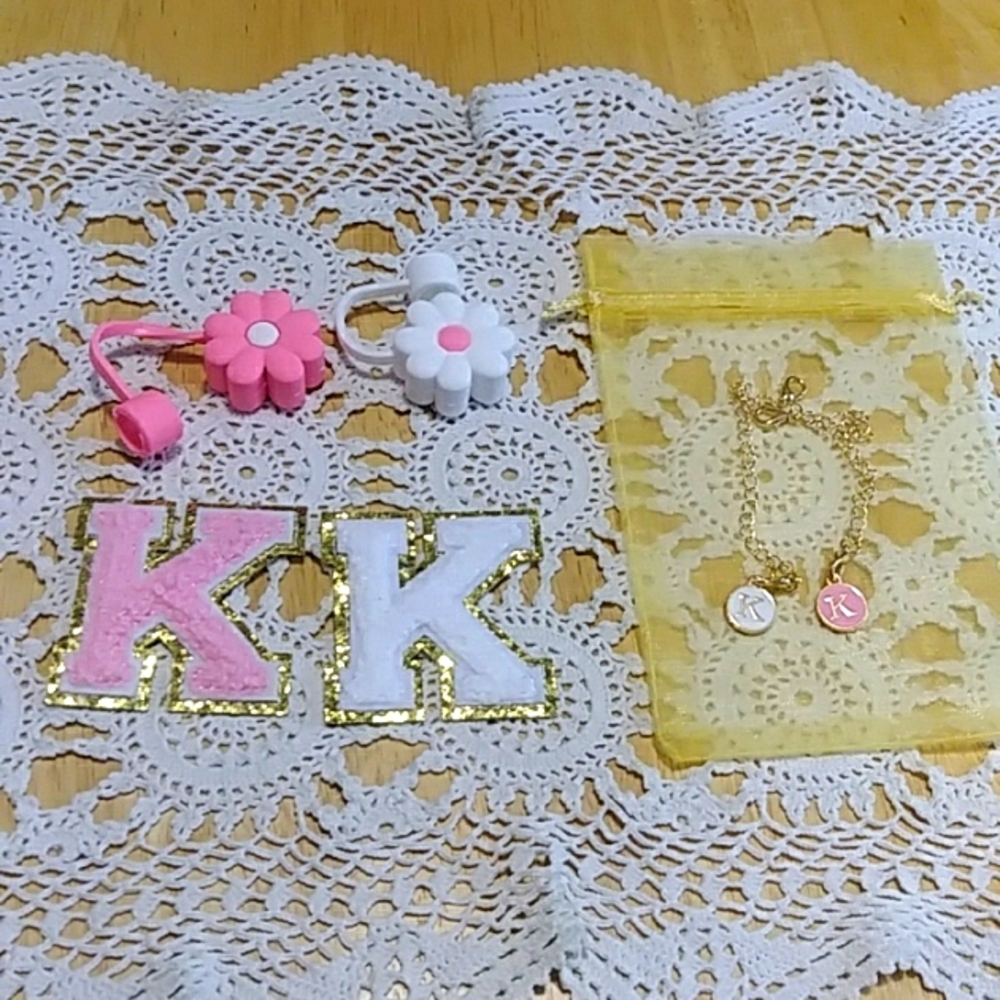 Initial "K" Bundle In Pink And White